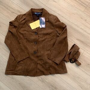 Susan Graver Women Plus Button Up Jacket Size XL Brown Casual Office Preppy NWT